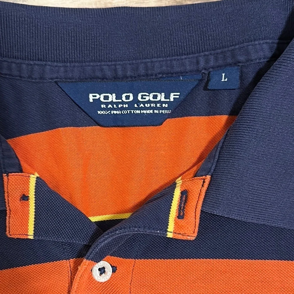 Polo Golf Ralph Lauren Shirt Adult Large Orange Blue Stripe Pima Cotton Mens